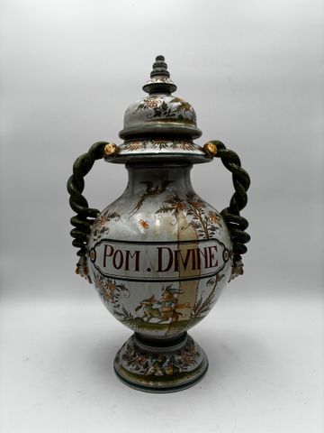 Léon WARIN à MALICORNE - Pot à pharmacie « Pom.Divine »  en faïen...
