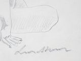 pencil drawing of a woman sitting on the ground with her legs crossed