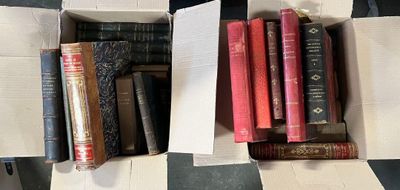 a box full of books sitting on a black and white checkered floor