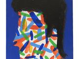 un tableau représentant le visage d'une femme, parsemé de touches de peinture colorées
