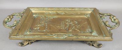 Marcel DEBUT (1865-1933), Grand plateau décoratif en bronze …