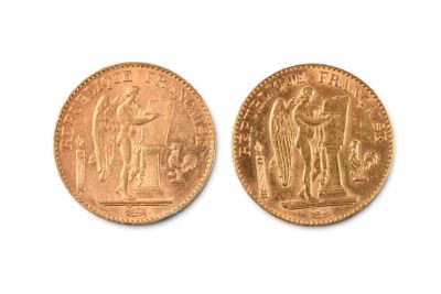 une image représentant deux pièces d'or, dont l'une est ornée d'un homme et d'une femme