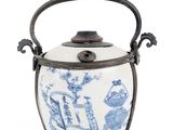 blue and white porcelain teapot with handle