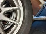 a close up of a tire on the ground