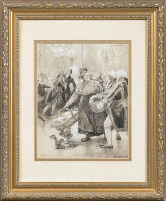 un dessin représentant un groupe de personnes assises autour d'une table