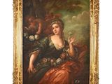 une image représentant un tableau où l'on voit une femme tenant une fleur à la main
