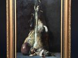 an oil painting of a still life of a dead bird and other items