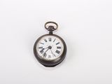 an old pocket watch with roman numerals on a white background