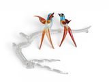 two colorful birds perched on a branch of a tree