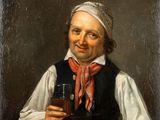 un tableau représentant un homme tenant un verre de vin à la main