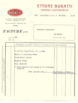 une image d'un document sur lequel figure une photo d'une Bugatti