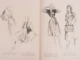 two pages in a book with drawings of women ' s dresses