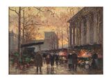 une peinture à l'huile représentant une rue de la ville avec des passants qui s'y promènent