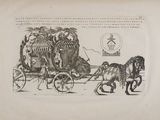 an old drawing of a horse drawn carriage with a man on it
