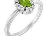 Bague en or blanc 14 carats, avec péridot et diamants
