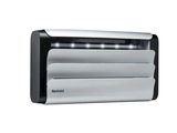 an image of a silver air conditioner sitting on top of a white wall