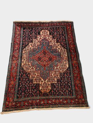 un tapis rouge et bleu à motifs de médaillons
