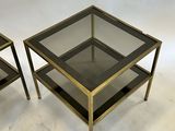 pair of brass and glass side tables