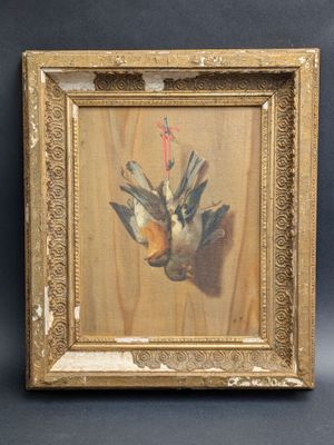 Ecole seconde moitié XIXè "Nature morte, trophée de chasse a…