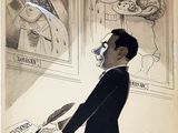 cartoon of a man in a tuxedo looking at a woman in a mirror