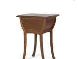 an image of a small wooden table with a drawer on it