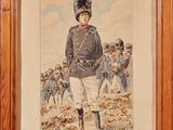 painting of a young boy in uniform standing in front of a group of soldiers