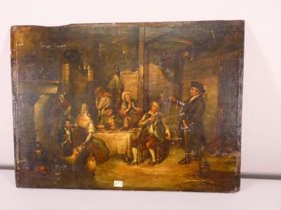 painting of a group of people sitting around a table in a room