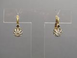 pair of gold and diamond earrings on display in a clear display case
