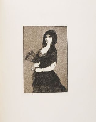 drawing of a woman in a black dress holding a bunch of flowers