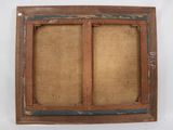 a close up of a wooden frame with a window on it