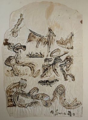a drawing on a piece of paper on the wall