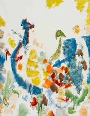 une aquarelle représentant un paon dans un champ de fleurs