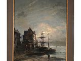 une image représentant un tableau représentant une scène de port avec des bateaux