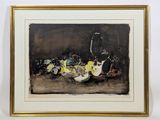 une image représentant une nature morte avec des fruits et un verre à vin