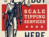 a poster with a lady holding a scale of justice and a scale of justice