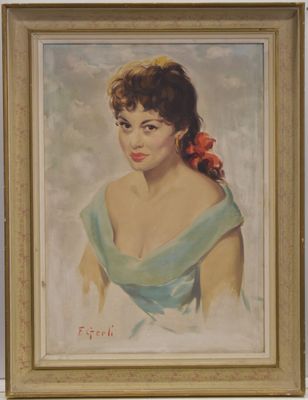 GERLI (F.)" Portrait présumé de Gina Lollobrigida", hst, sbg…