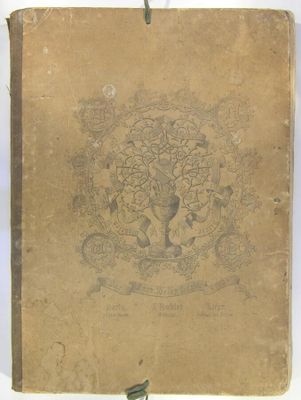 an old book with a drawing of a lion on it
