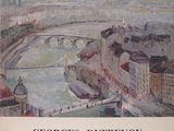 painting of a view of a city with a bridge over a river