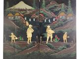 deux panneaux d'un tableau représentant un homme et une femme dans un paysage