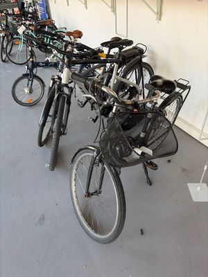 Plusieurs vélos sont alignés les uns à côté des autres dans un garage