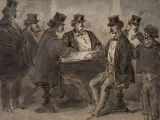 an image of a drawing of a group of men sitting around a table