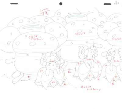 un dessin représentant un groupe de personnages de dessins animés sur une feuille de papier