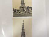 two pictures of a building with a clock tower on it