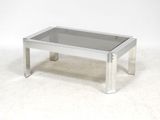 chrome coffee table with glass top and metal legs