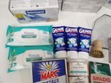 a lot of cleaning products on a table