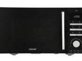 four à micro-ondes noir avec commandes électroniques sur fond blanc