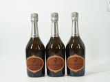 trois bouteilles de champagne posées côte à côte sur une table