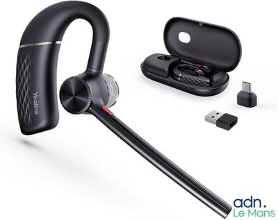 a pair of bluetooth earphones with a charging case