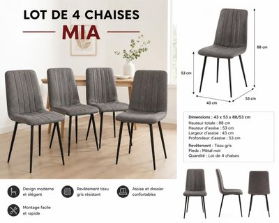 lot de 4 chaises mia - lot de 4 chaises - lot de 4 chaises - lot de 4 chaises - lot de 4 chaises