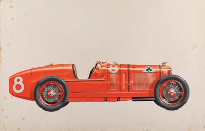 a picture of a red race car with numbers on it